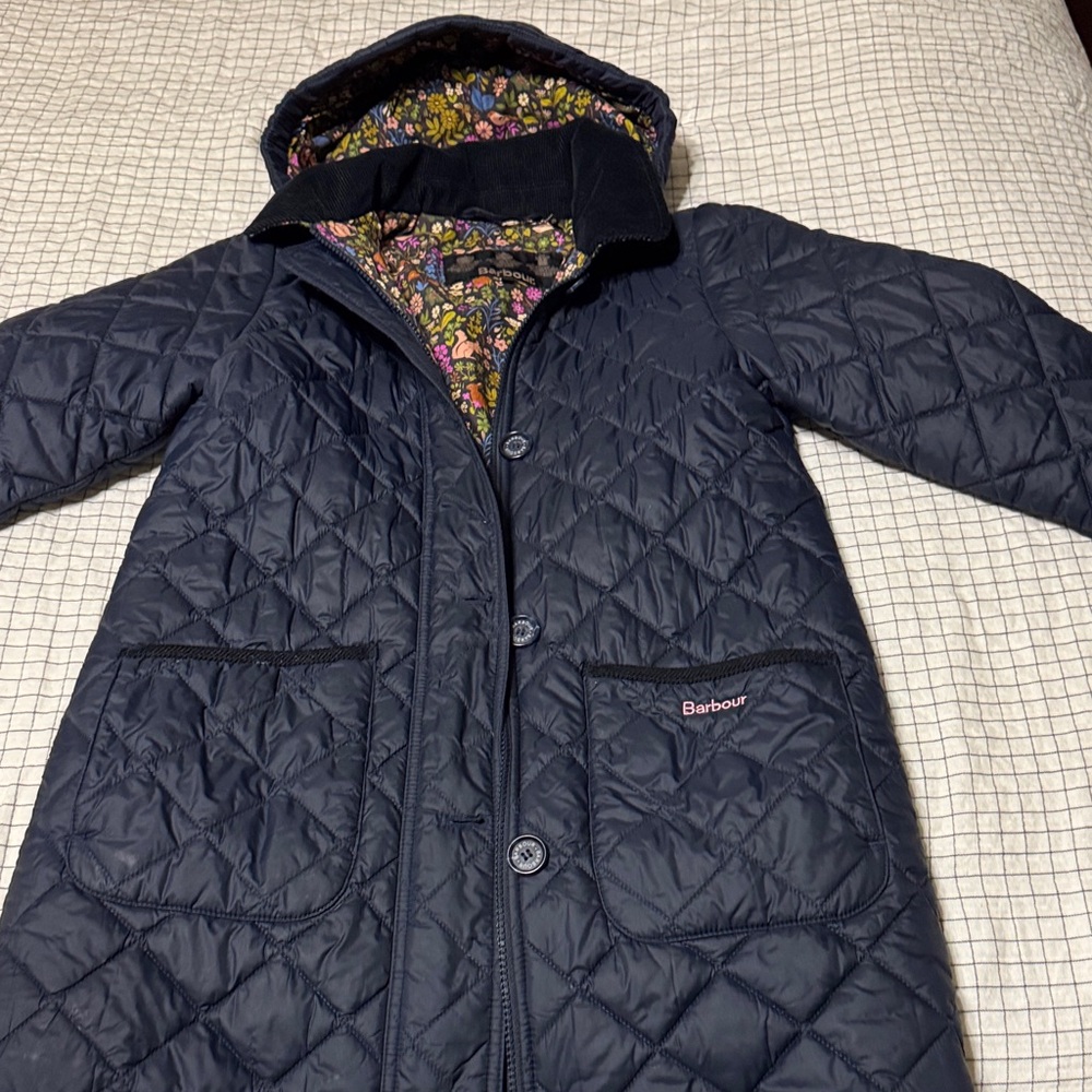 Barbour Navy Quilted Coat with Floral Interior - Picture 4 of 7